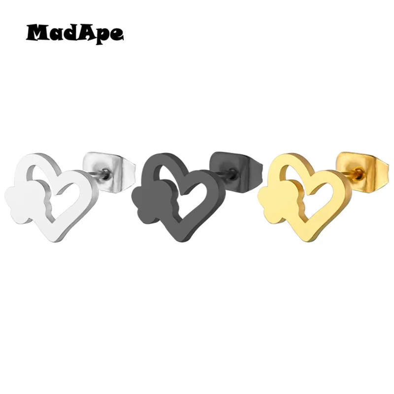 

MadApe 2019 New Style Heart Stud Earrings Stainless Steel Four-leaf Clover Earrings For Women Gold-color Earrings Jewelry Ear