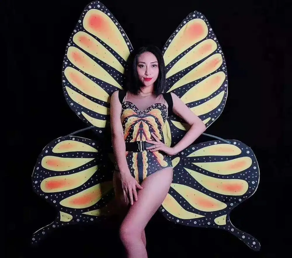 

New Bright Shining Rhinestone Butterfly Leotard Bodysuit Outfit Costume Women's One-Piece Sequins Pink Party Performance Wear