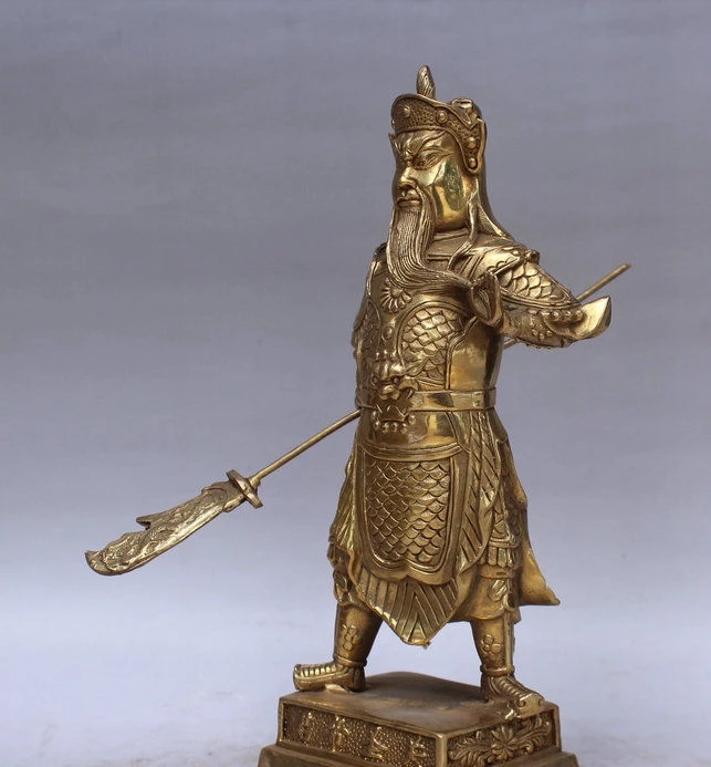 11 &quotКитайский знаменитый главный латунный меч Guan Gong Yu Warrior God Stand Statue | Дом и сад