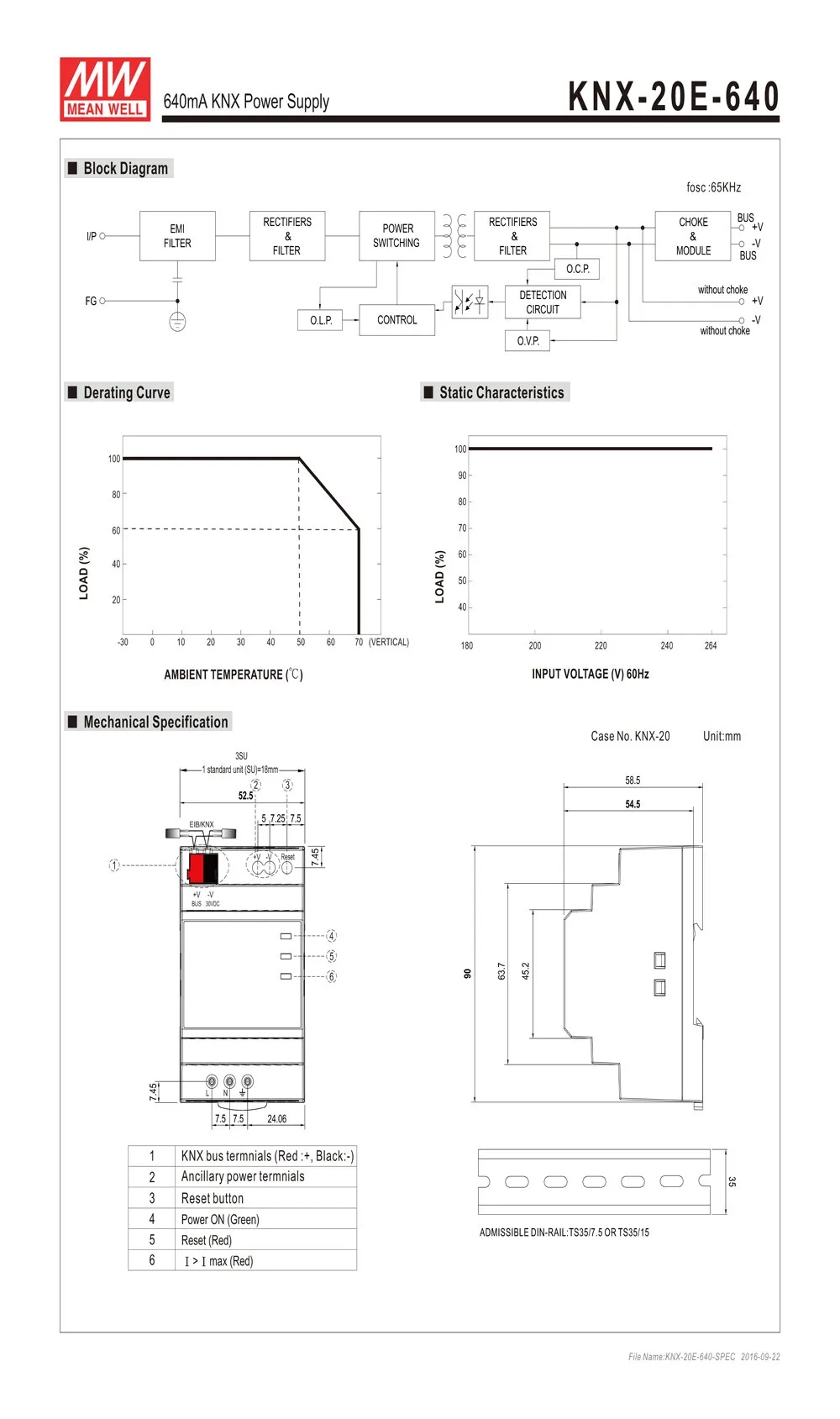MEAN WELL KNX-20E-640 640mA 30Vdc 20 Вт meanwell KNX источник питания KNX-20E со встроенным дросселем