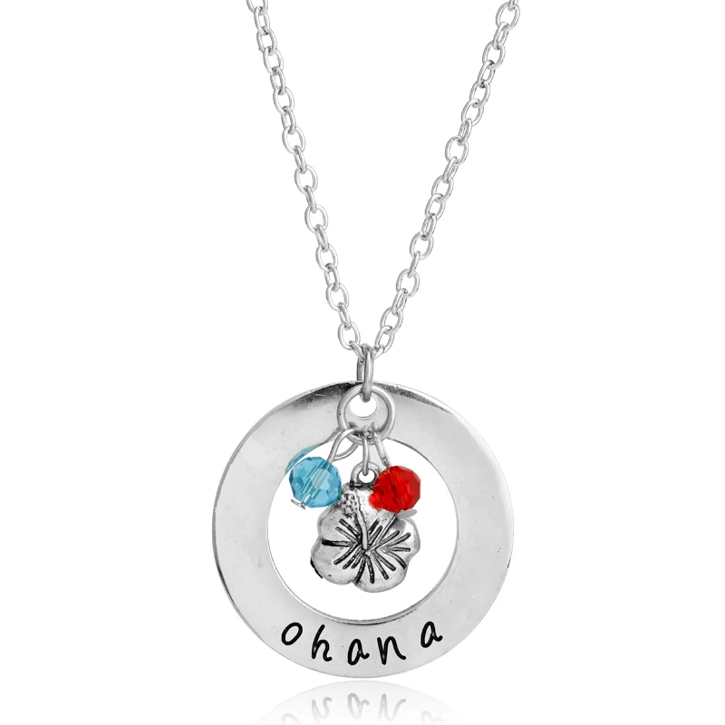 Мультяшное ожерелье с подвеской с надписью «Ohana» Милая Охана дружба Лило стежок тема цветы кулон ожерелье ювелирные изделия Kawaii подарок для женщин девушек