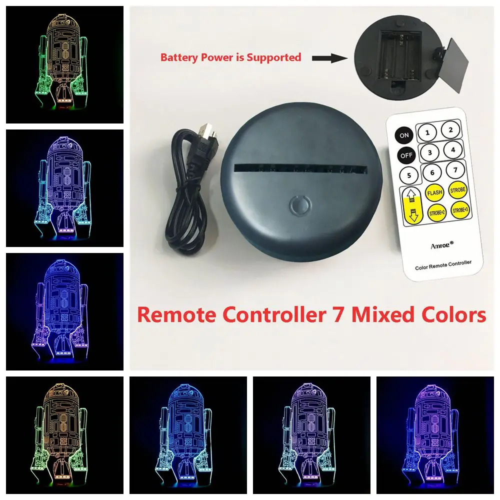 Remote One 7 Color Горячая Led прикроватный ночник военный корабль из «Звездных войн» R2D2 BB8 Tie-Fighter USB Touch дистанционный смешанный 7 цветов пеленальный столик лампа детский подарок - Испускаемый цвет: Remote One 7 Color