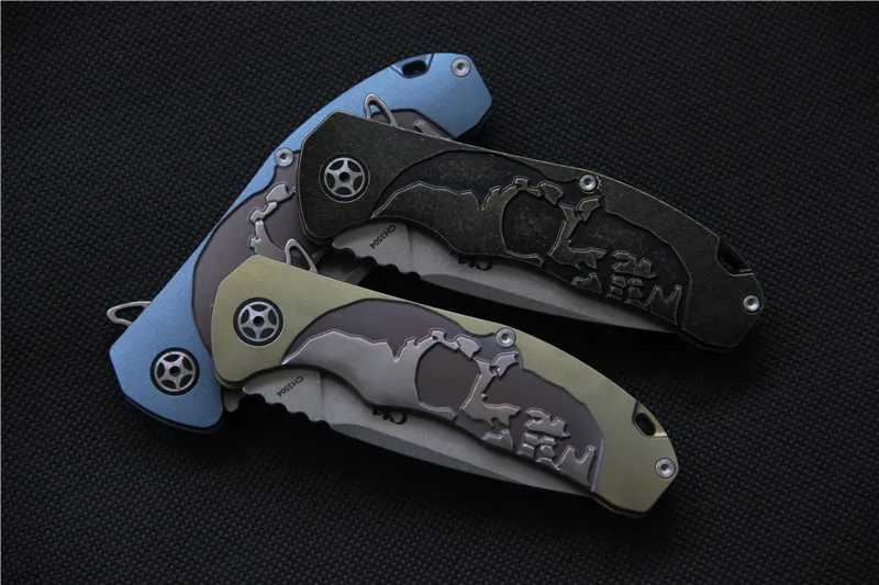 CH3504 Flipper folding knife S35VN blade ball bearing TC4 titanium Skull pattern handle hunting camping fruit Knives EDC tools |