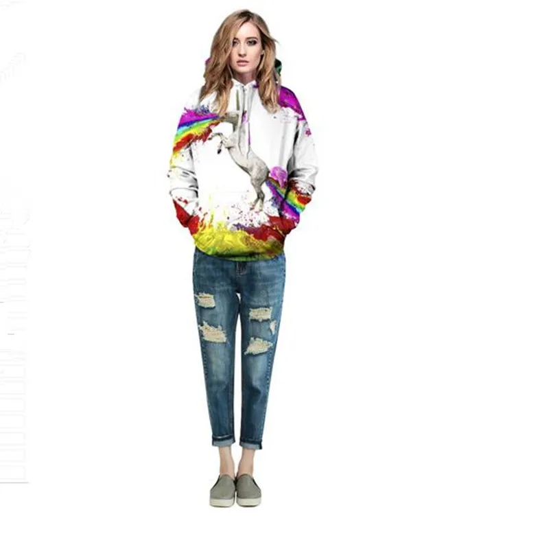 New Men/Women's Couple 3D Pullover Hoodie Print Unicorn Sweatshirt Long Sleeve Crew Neck Casual Winter | Мужская одежда