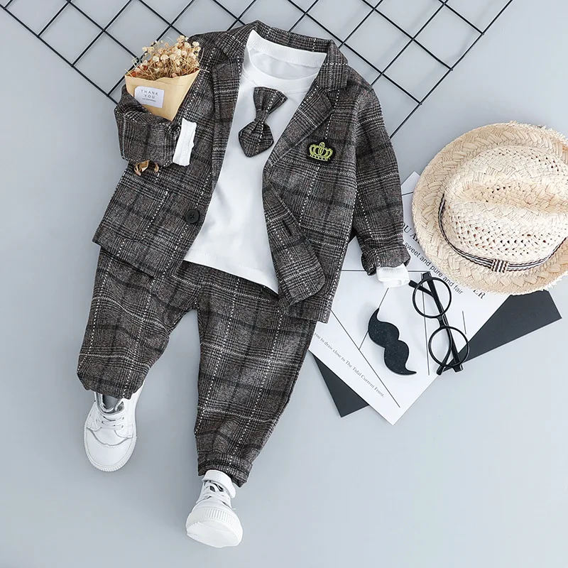 

WENWENDEXINGFU Baby Boy Clothing Sets Male Children Clothes Suits Kid Gentleman Style Coats T Shirt Pants Grid Infant Clothes