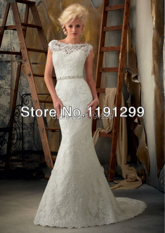 DL1309688 Fashion Lace Bateau Neck Mermaid Wedding Dress | Свадьбы и торжества