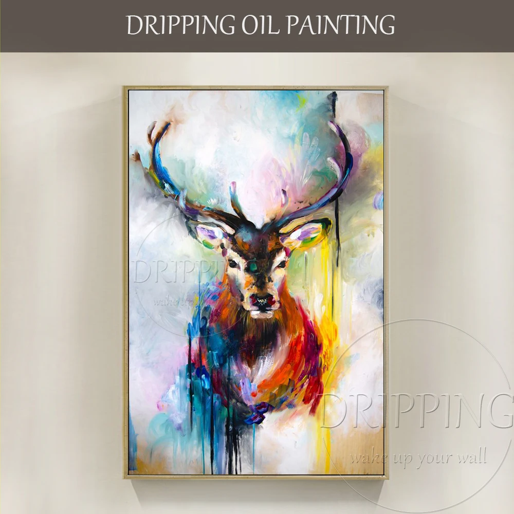 

Top Artist Hand-painted High Quality Abstract Deer Oil Painting on Canvas Animal Deer Picture Hand-painted Deer Oil Painting
