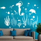 Большая Русалочка под морем Наклейка на стену, морская рыба водоросли Медузы животные настенная виниловая наклейка художественная роспись, ванная комната Наклейка B-36