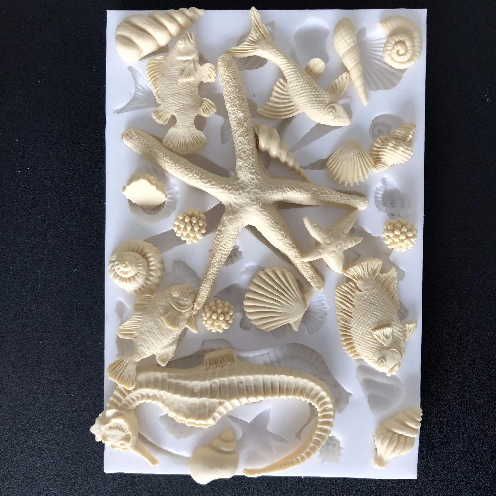 

PRZY Silicone Mold Handmade Ocean Seahorse Starfish Fish Shell Conch Fondant Molds DIY Aroma Mould Soap Making Moulds Resin Clay