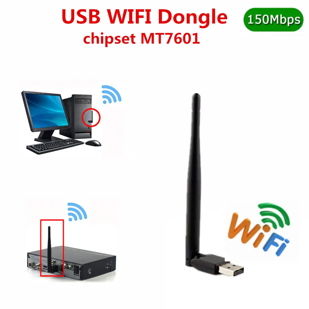 Беспроводная сетевая карта 150 Мбит/с USB WiFi dapter MTK7601 LAN Wi Fi приемник Dongle 2dBi антенна 802