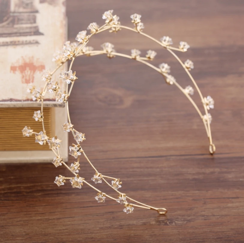 New Golden Bridal Headdress Star Headband Crown Hair Accessories Exquisite Handmade Crystal Wedding Jewelry | Украшения и