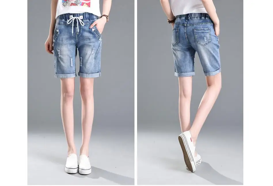 2018 Большие размеры летние рваные джинсы короткие брюки женские повседневные