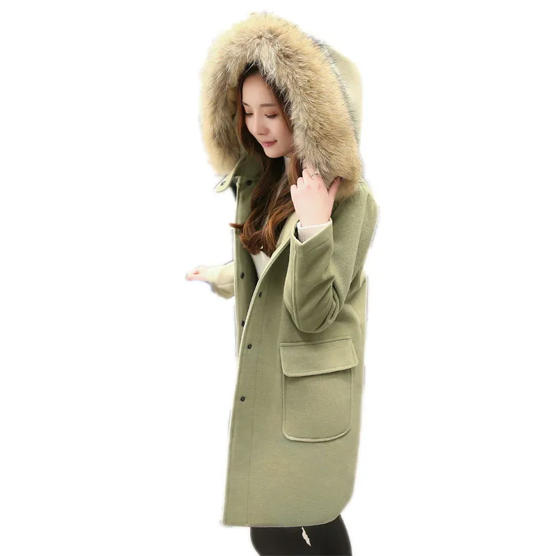 

Autumn winter women overcoat 2018 new thick medium long female woolen coat was thin hooded fur collar ladies woolen coat cw488