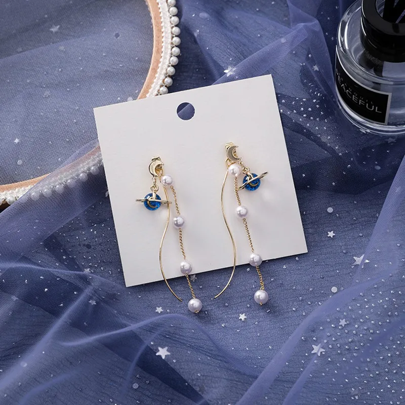2019 корейские серьги длинные висячие планета для женщин букле d'oreille femme имитация