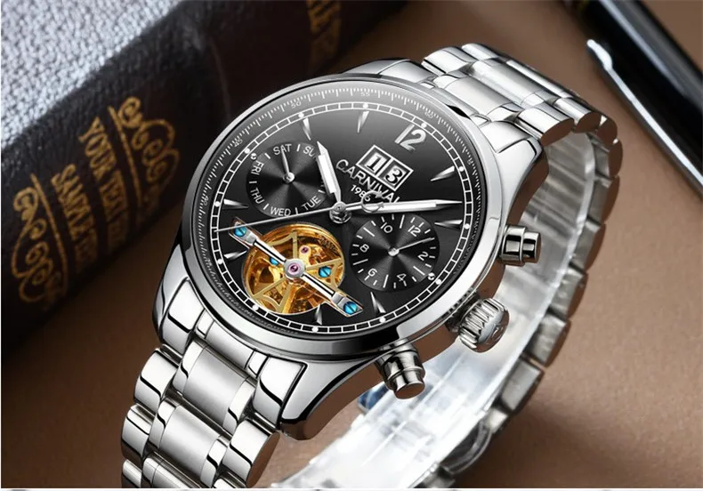 Автоматические самоходные мужские часы люксовый бренд Tourbillon механические часы Повседневная одежда Водонепроницаемые спортивные швейцарские часы