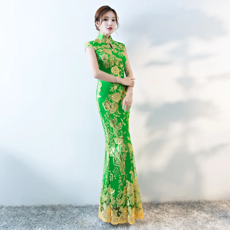 U SWEAR 2020 новое поступление женское винтажное зеленое платье Cheongsam подружки