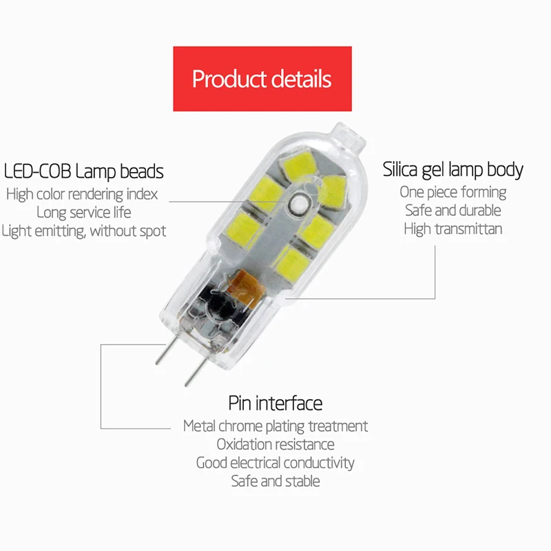 Светодиодная лампа G4 DC 12V/AC 220V 2W прозрачная/молочно белая люстра прожектор