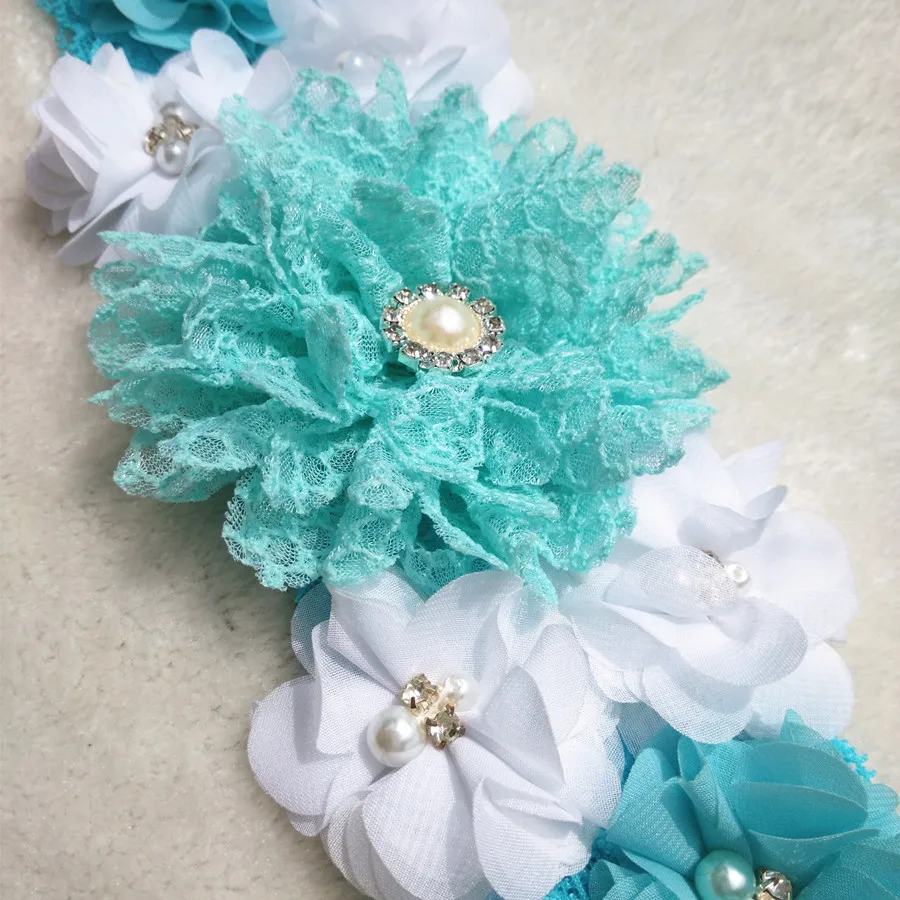 Индивидуальные Красивое голубое платье из шифона с цветами для беременных