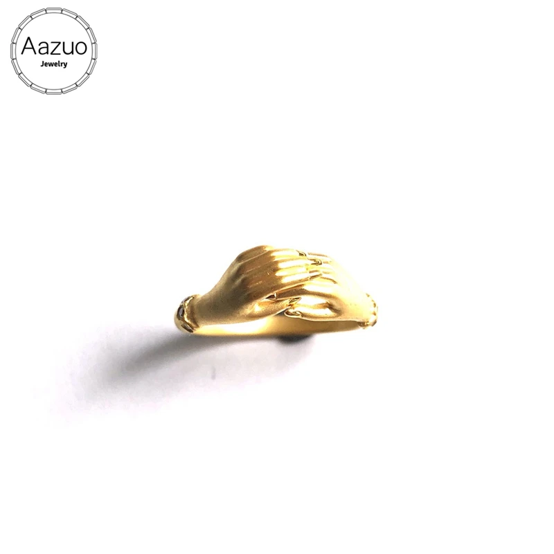 

Aazuo 100% 18K Yellow Gold Real Diamonds Original Irregular Hand Ring for Woman Charm Jewelry Fashion Love Gift tiny thin Au750