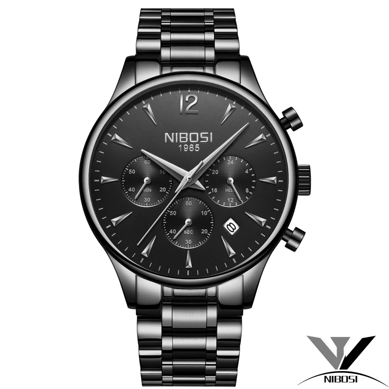 NIBOSI черные часы для мужчин 2018 Топ бренд класса люкс водонепроницаемый Reloj Hombre Marca