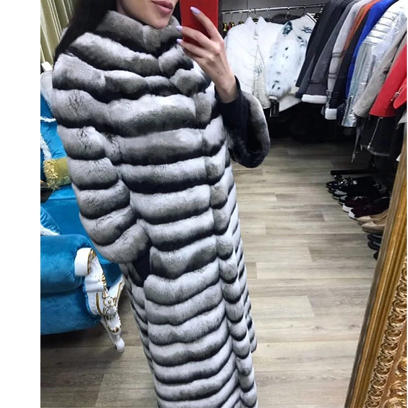 TOPFUR 2018 настоящая шиншилла кролик рекс шуба из натуральной кожи длинный женский