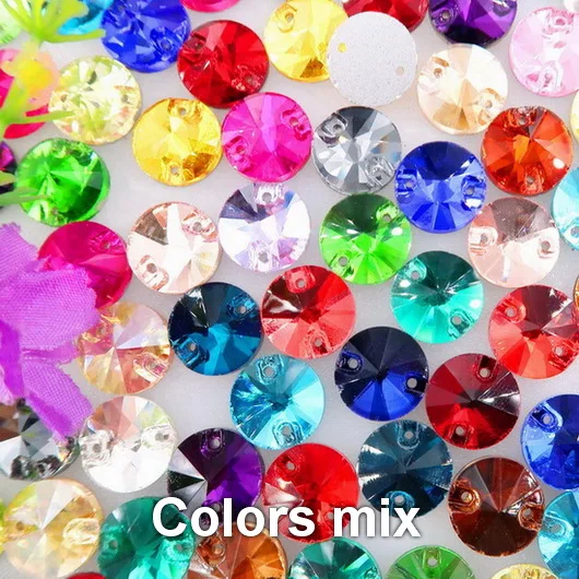 A26 Colors mix Круглые Rivoli формы плоские стеклянные кристаллы с 2 отверстиями 6 размеров пришитые Стразы бусины кристаллы для свадебного платья обувь сумки diy - Цвет: A26 Colors mix