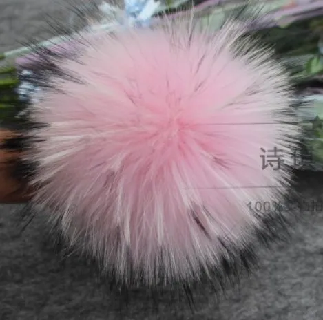baby pink 13cm 13 см,, помпон из натурального меха енота, помпоны для шапок, зимние шапочки, натуральный мех для детей, женщин, аксессуары для рукоделия с кнопками - Цвет: baby pink 13cm