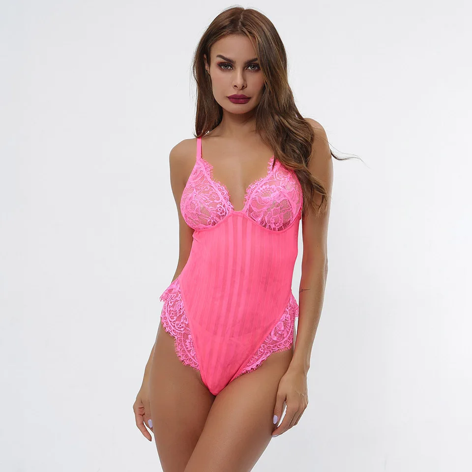 Neon Pink Karlofea, Летний Тонкий Цельный пляжный костюм без рукавов, на бретелях, с открытой спиной, чистый черный белый комбинезон, сексуальный кружевной женский комбинезон - Цвет: Neon Pink