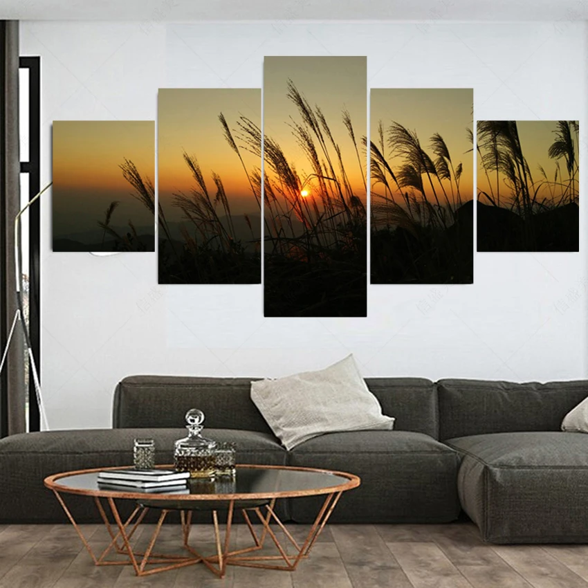 No Frame 5 Panel Modern Canvas Oil Painting Art Reed Cuadros Decoracion Pintura Picture Wall Pictures For Living Room Peinture | Дом и сад
