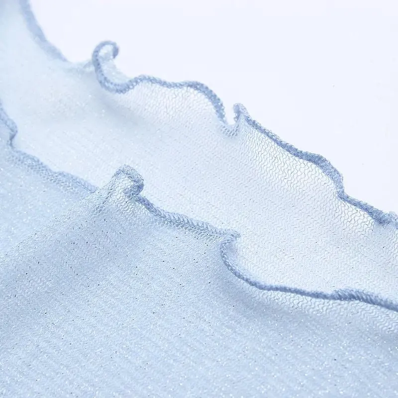 Moda jihan новые женские футболки перспективная сетка Блестящий кроп топы с гофрированной отделкой 3/4 рукав топы футболки Рене блеск Топы И Футболки