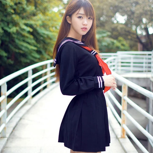 black long sleeve Японские девушки косплей Униформа Hell Jk матросский костюм Япония Южная Корейская Униформа британская школьная форма Одежда для девочек C32151AD - Цвет: black long sleeve