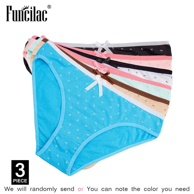 4-random color-3 pcs FUNCILAC женские трусы со звездами, с цветочным узором, в горошек, с леопардовым принтом, трусики, сексуальное кружевное хлопковое дышащее нижнее белье, Дамское Белье, 3 шт./лот - Цвет: 4-random color-3 pcs