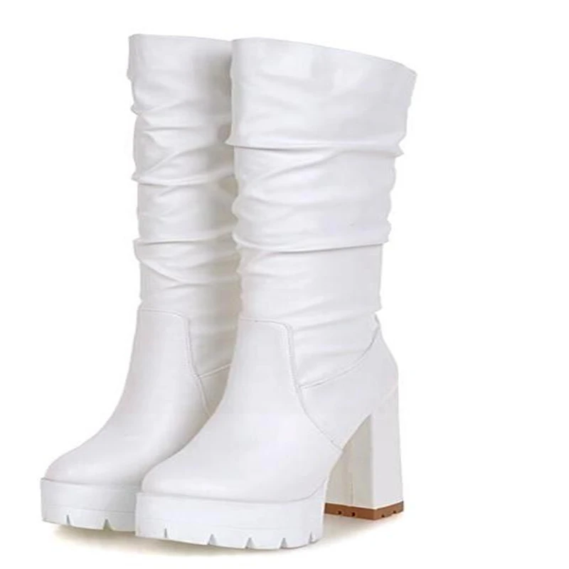 women boots autumn winter warm new sexy fashion pu mid-calf motorcycle black blue pink white high-heeled Martin shoes | Обувь