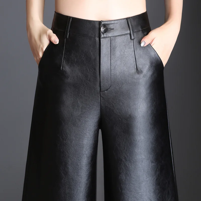 Женские брюки из ПУ кожи с высокой талией и широкими штанинами|loose wide leg pants|wide