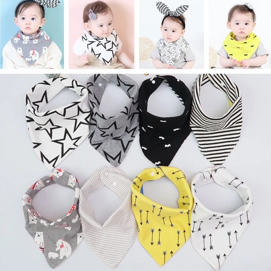 

1Pc=2Sides High Quality Cotton Baby Bibs Newborn Baby Saliva Towel Scarf Burp Cloths Animal Print Baby Bandana Bibs Dribble Bibs