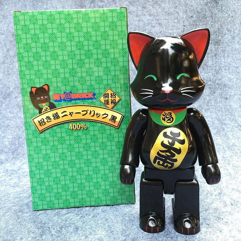 

Hot Selling 400% Bear Bricks Cos New Black Lucky Cat Bear POPOBE Action Figure With Yellow Box