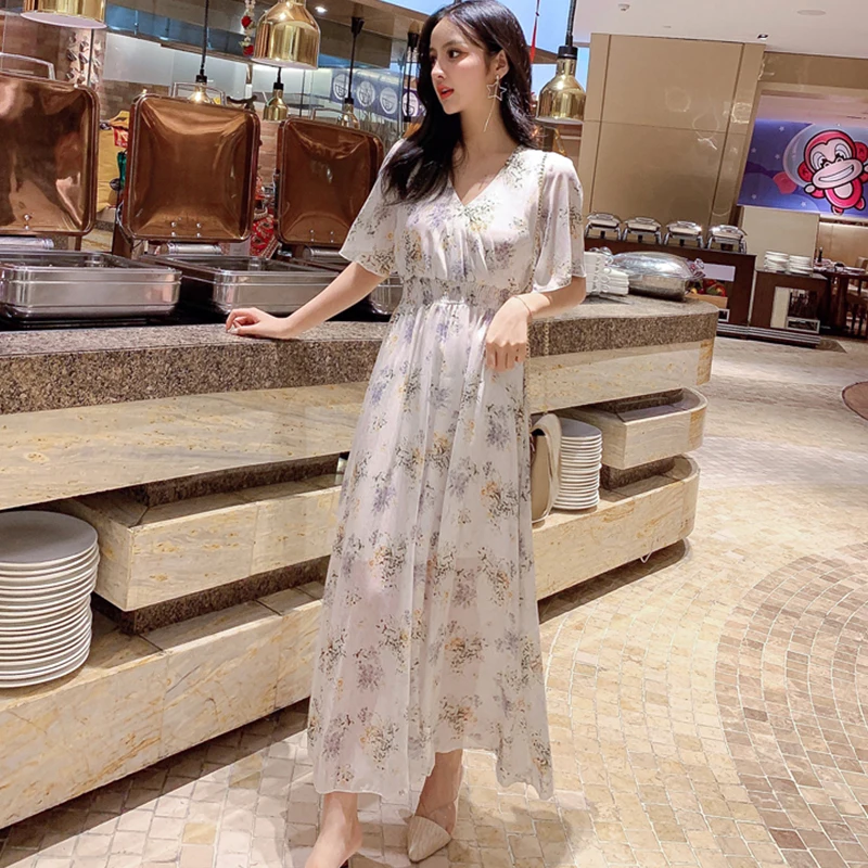Шифоновые платья женские летние с коротким рукавом Boho платье для пляжного отдыха