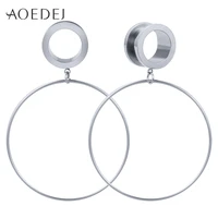 aoedej 316l surgical steel screw ear flesh tunnel plugs with big round double flared hollow ear expander gauge body jewelry