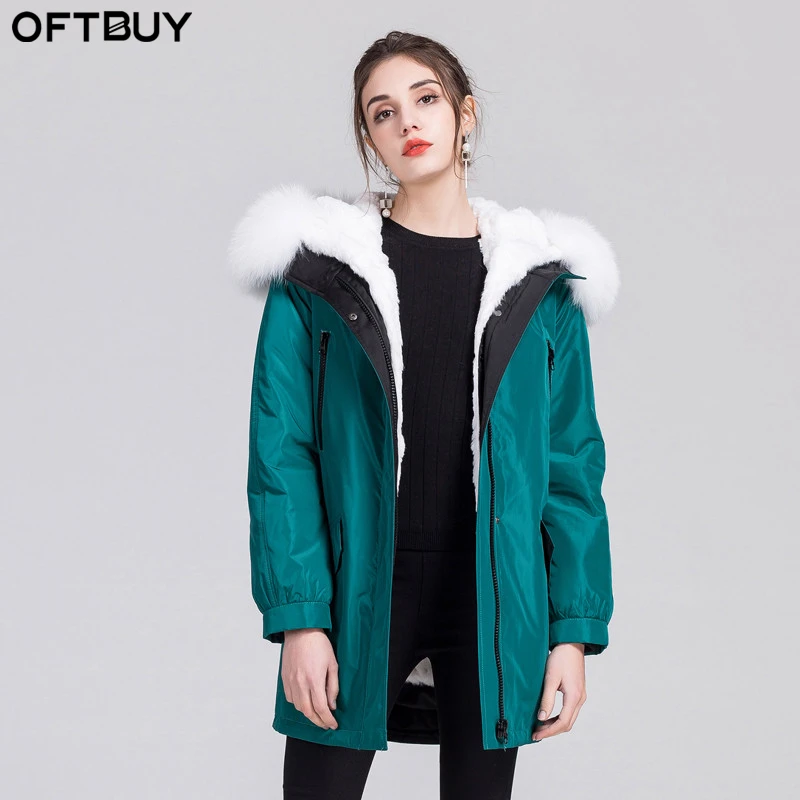 Oftbuy Новинка 2017 белая зимняя куртка женские парки пальто с мехом натуральным