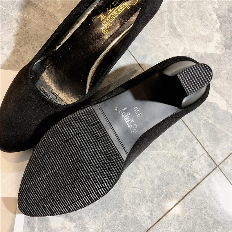 

2019 High Heels Female Pumps Shallow Thin Heel Women shoes Ladies Woman Fashion Flock Office Career Basic Shoes heel 5-6.5cm