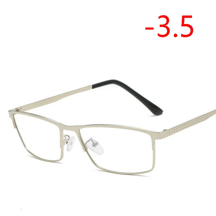 Myopia 350 1,56 асферические линзы, полная оправа, бизнес очки по рецепту, мужские Модные металлические квадратные очки для близорукости с градусом 0-0,25-0,5 до-4,0 - Цвет оправы: Myopia 350