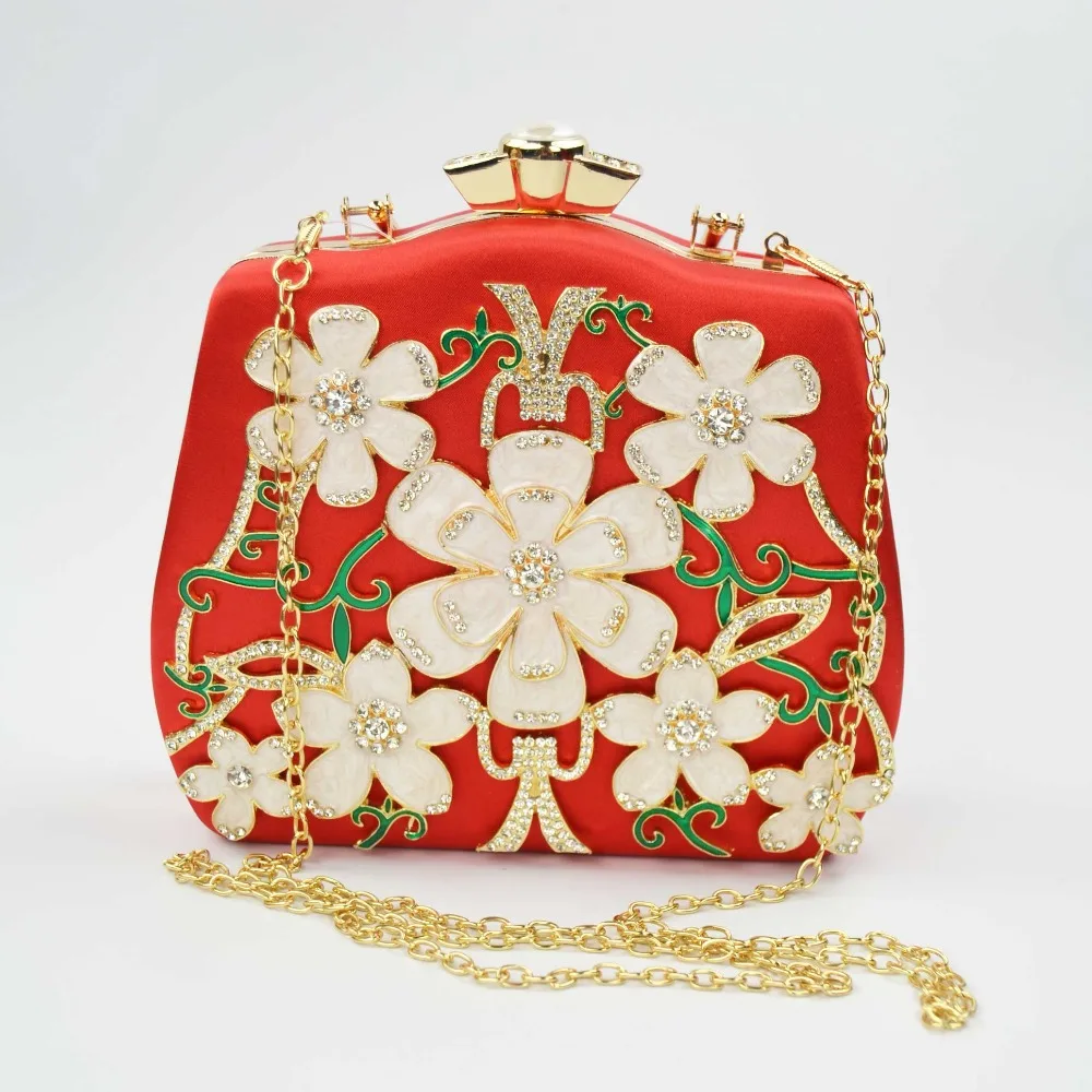 2018 Fashion White Flower Women Clutch Bag Purple Red Gold bamboo Pattern Evening Chain Mini Shoulder | Багаж и сумки