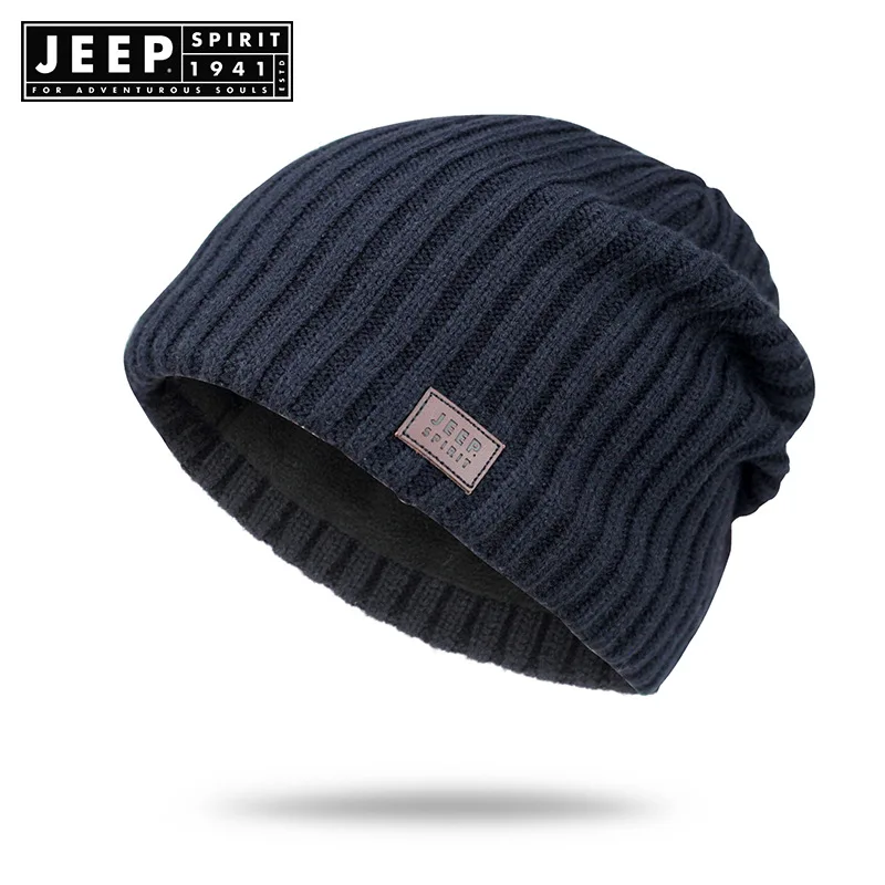 Бренд JEEP SPIRIT, Осень-зима, теплая вязаная шапка для мужчин и женщин, Повседневная шапочка, шапки, chapeau femme, толстая ветровка, шапка для мужчин - Цвет: Тёмно-синий