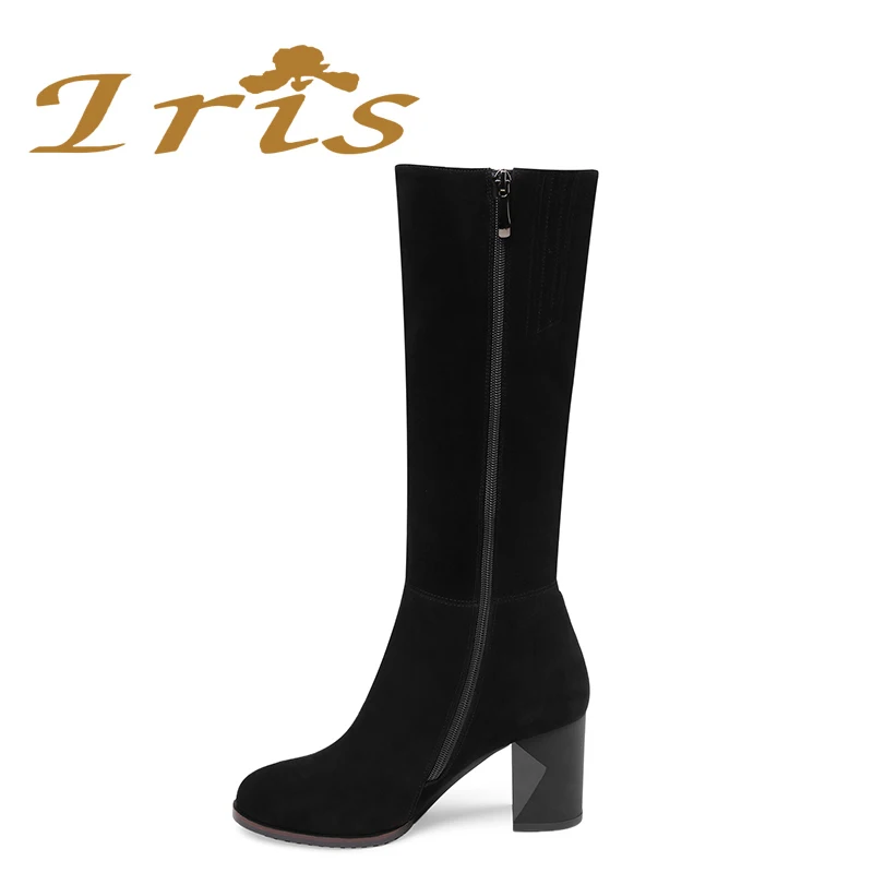 IRIS/Сапоги до колена из натуральной кожи на высоком каблуке женские черные