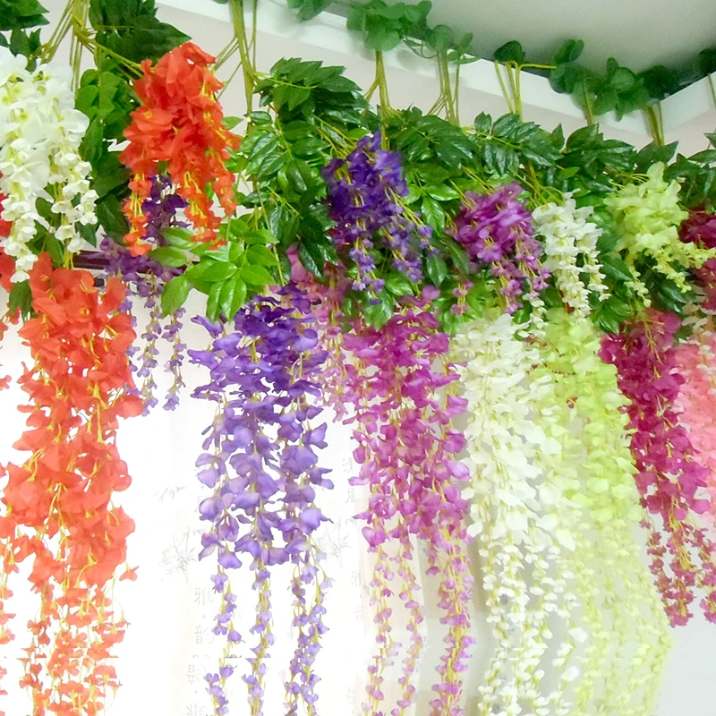online Flores De Seda Artificial Rattan Glicínias Peças Centrais Decorações De Casamento Romântico Buquê Guirlanda Adereços Tiro
