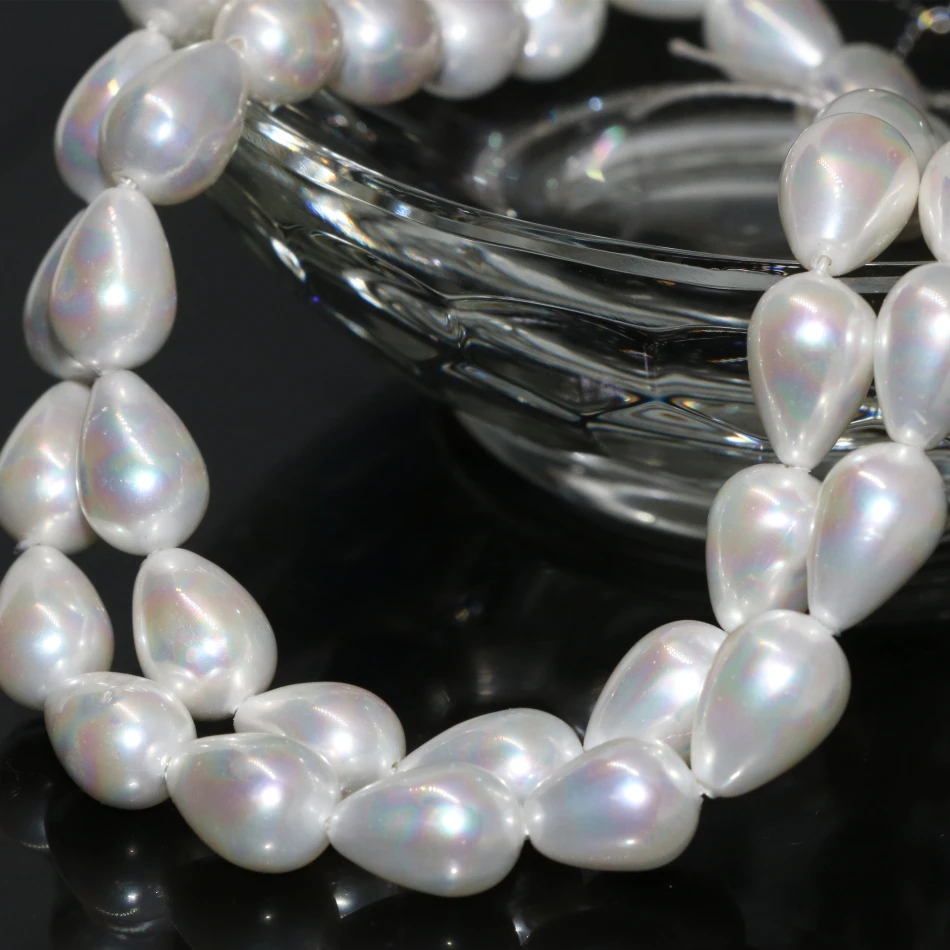 

New fashion high quality 7*10mm natural white shell pearl loose beads teardrop women gift diy findings fine jewelry 15inch B2283
