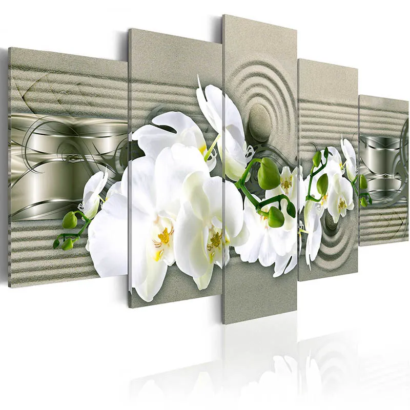 

5 Pieces Simple White Orchids Blossom Wall Painting Classical Canvas Poster Flower Wall Art Living Room for Bedroom Home Decor
