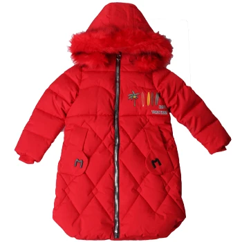 Red cotton coat Keruishu/зимняя верхняя одежда для девочек, детское плотное хлопковое пальто, Детские От 8 до 15 лет с буквенным принтом, теплая длинная верхняя одежда, размер От 8 до 15 лет - Цвет: Red cotton coat