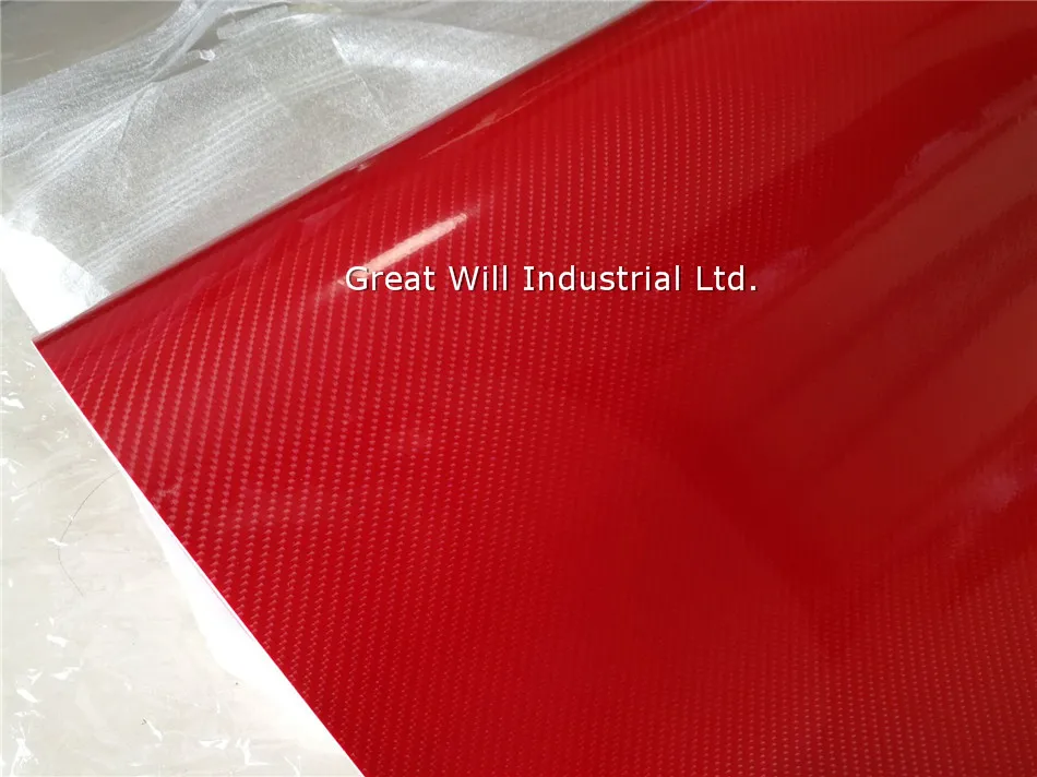 Ультраблестящая красная 5D виниловая пленка из углеродного волокна с 4D текстурой