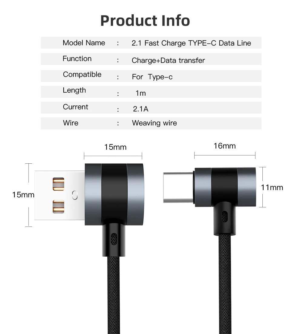 90 градусов локоть USB C Micro USB кабель 2.1A быстрое зарядное устройство USB шнур L Тип Нейлоновый плетеный кабель для передачи данных для huawei samsung sony Xiaomi